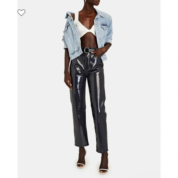 Agolde Recycled Leather 90's Pinch Waist in Shadow Patent Size 26 Pants Revolve - Picture 7 of 11